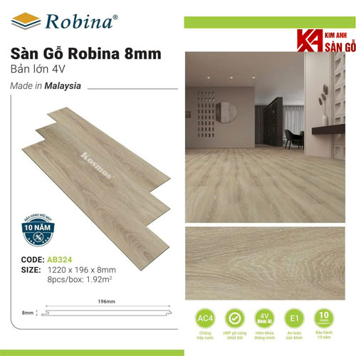 Sàn Gỗ Công Nghiệp Robina 8mm AB324